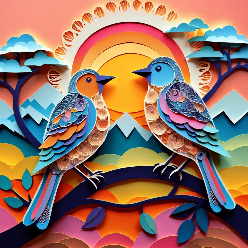 Whimsical Birds in Folk Art Collage