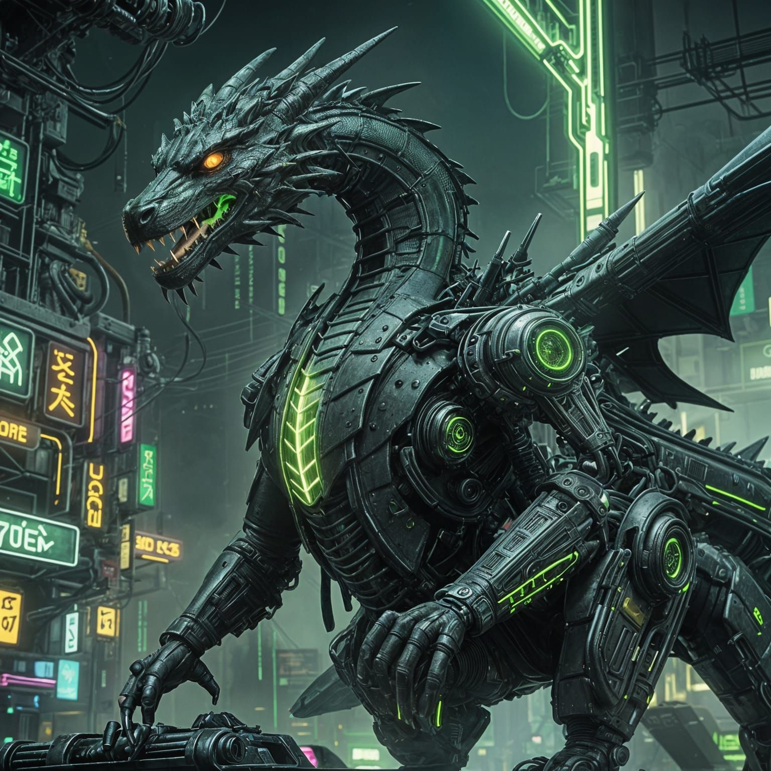 Cyberpunk Mechanic Dragon with Neon Lights