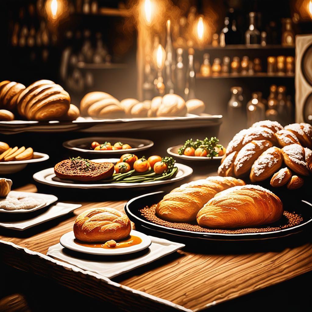 Warm Still Life of Steaming Food, Oil Painting