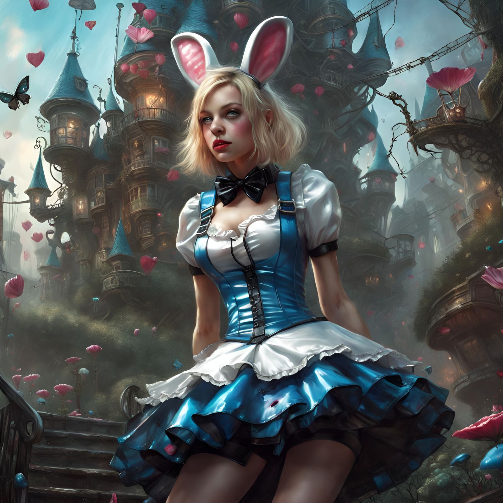 Alice in Wonderland in Latex Outfit: Digital Art
