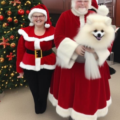 Mrs. Claus with Happy Pomeranians