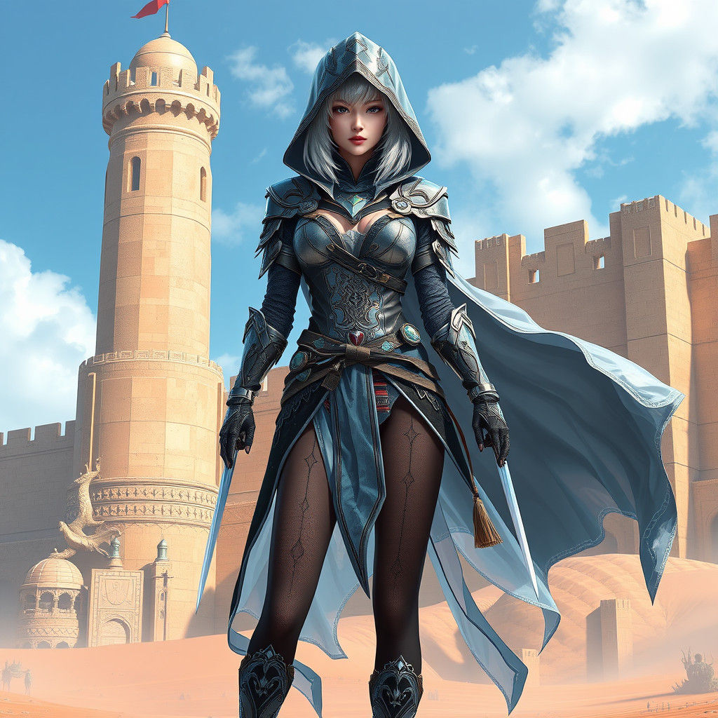 Crystal Assassin in Desert Fortress, Anime Style