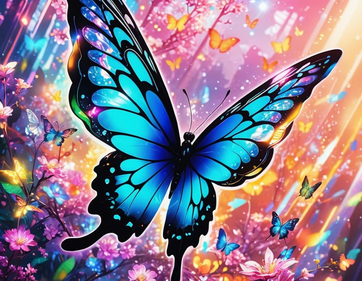 Neon Butterfly: Manga Artwork in Iridescent Glass