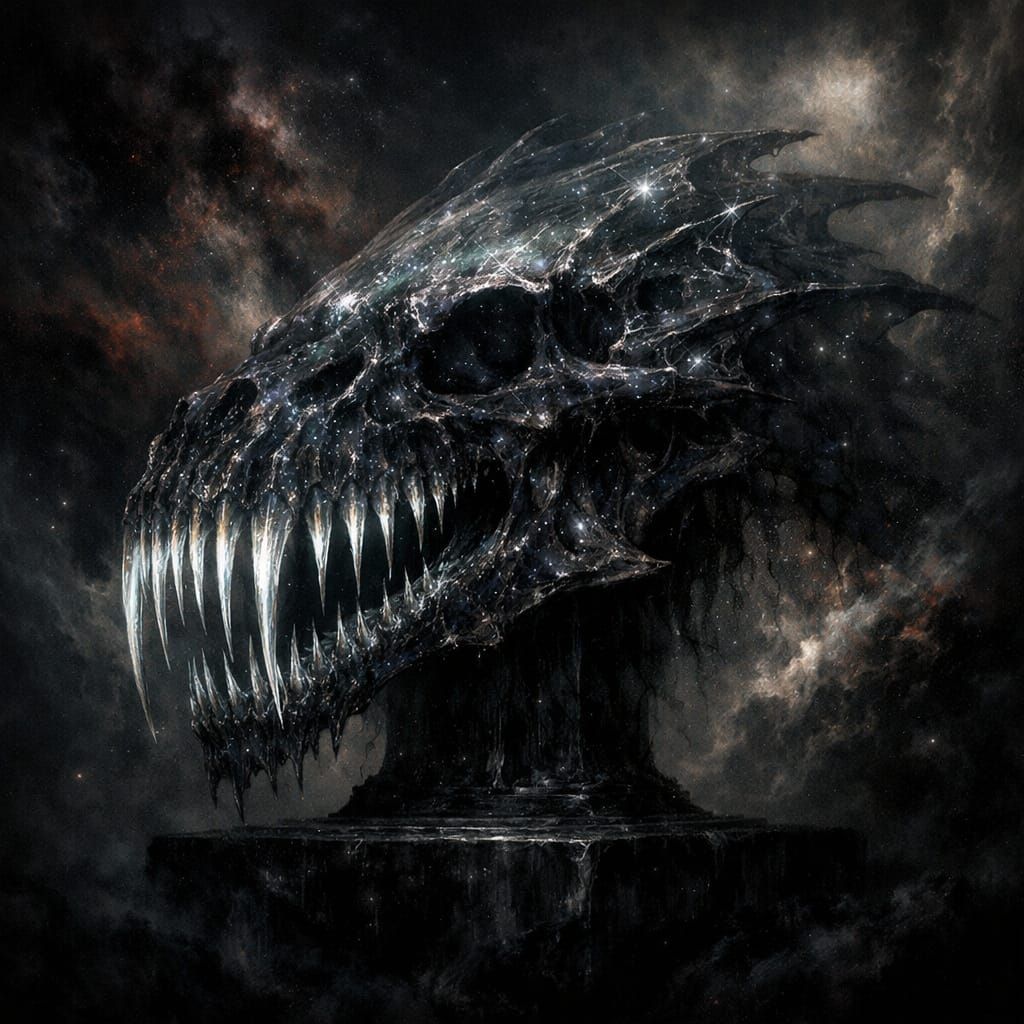 Giant Cosmic Monster Skull in Surreal Space Art Style