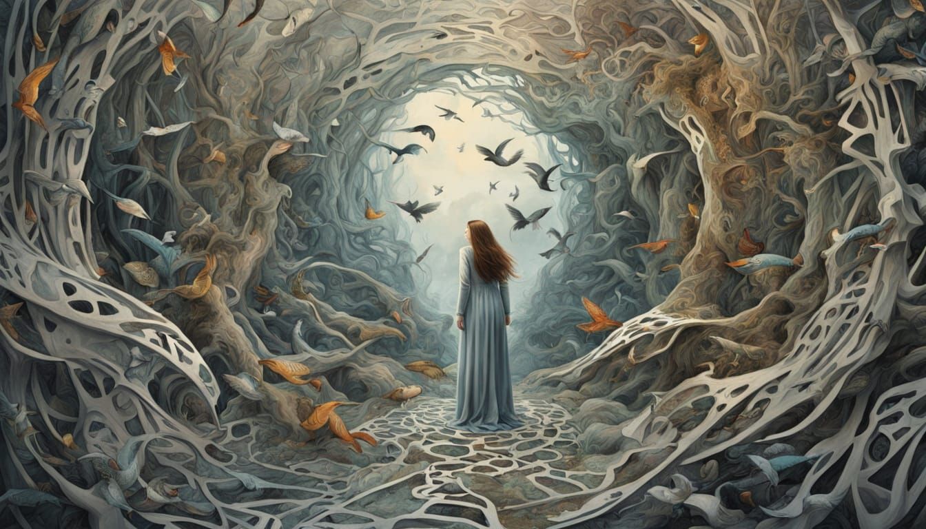 Surreal Fragmented Sculpture with Central Figure and Mirrors