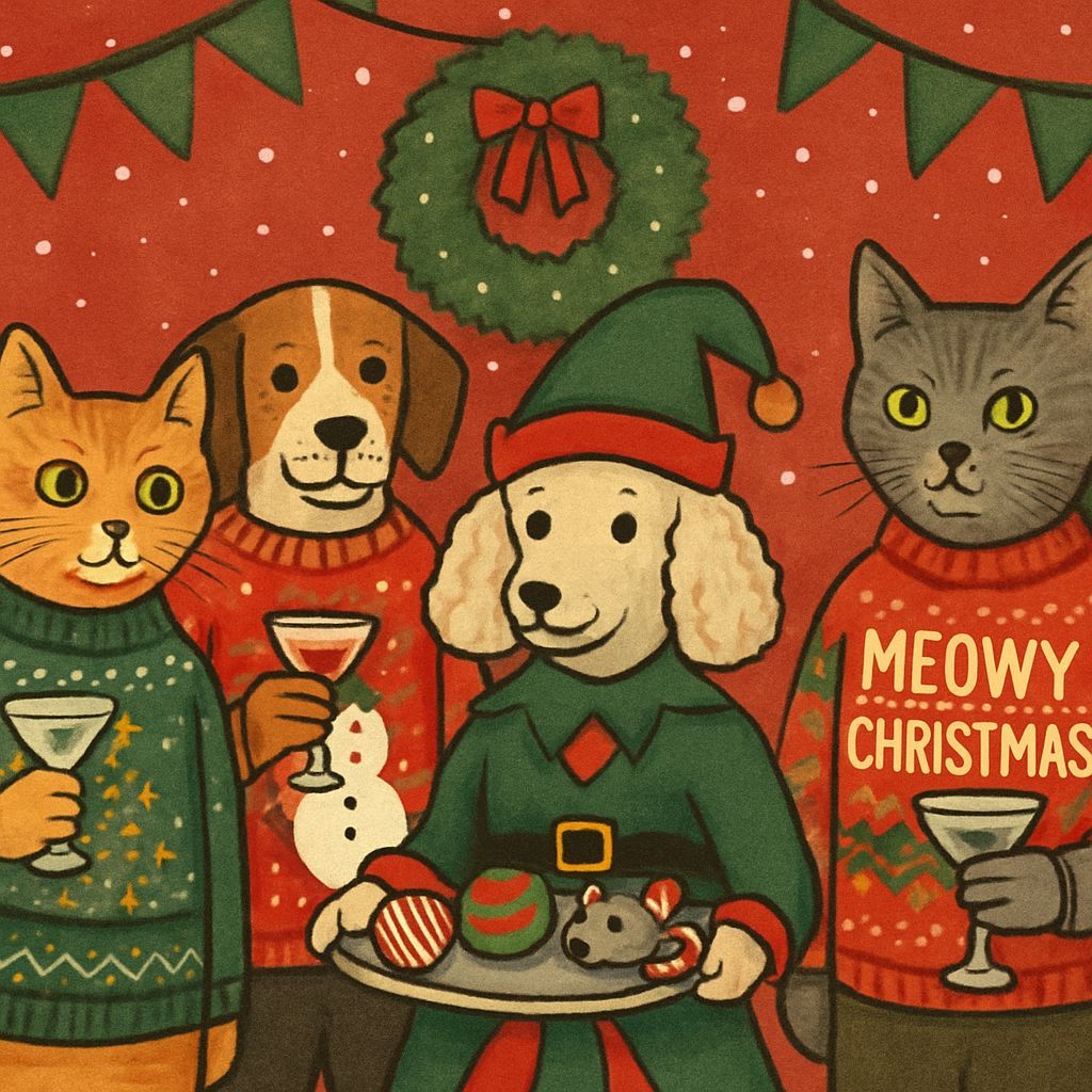 Festive Animals Enjoying a Christmas Party