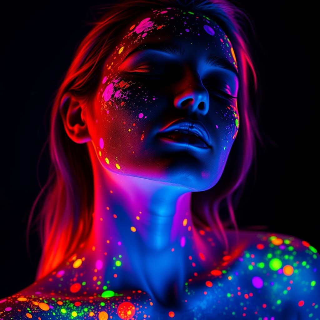 Glowing Neon Portrait of a Serene Woman