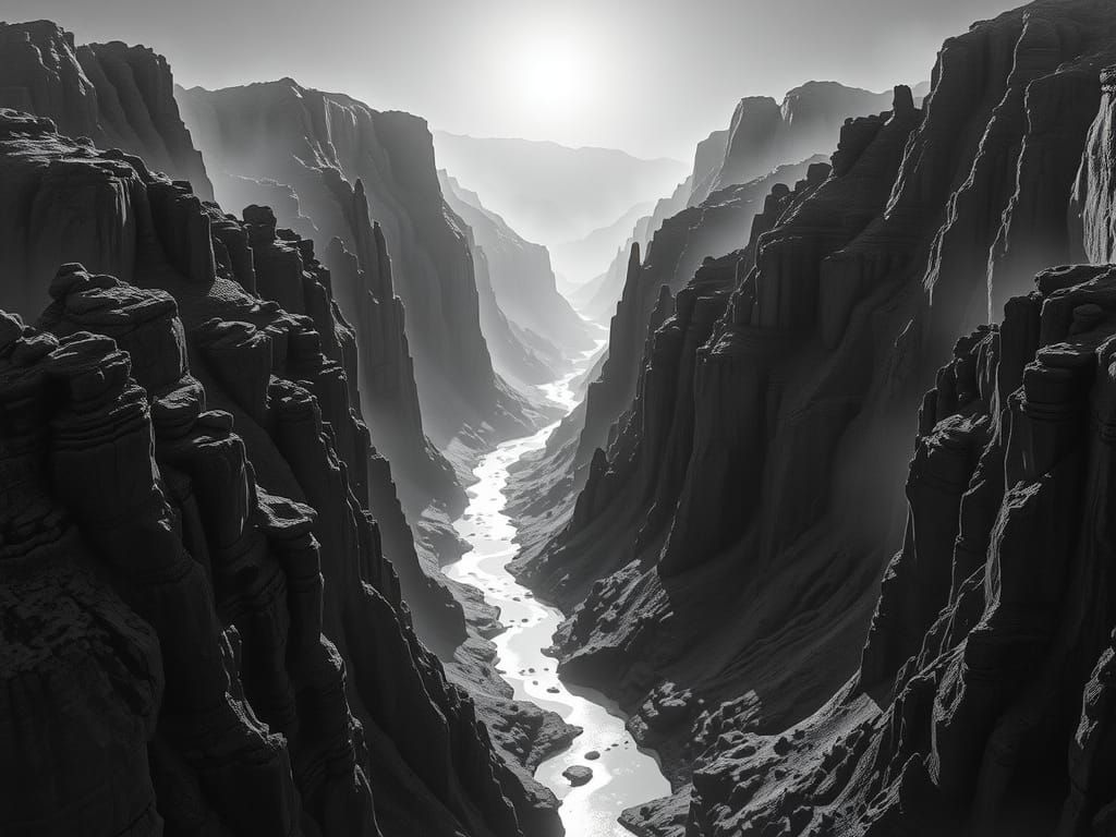 Majestic Canyon Landscape in Black and White Style