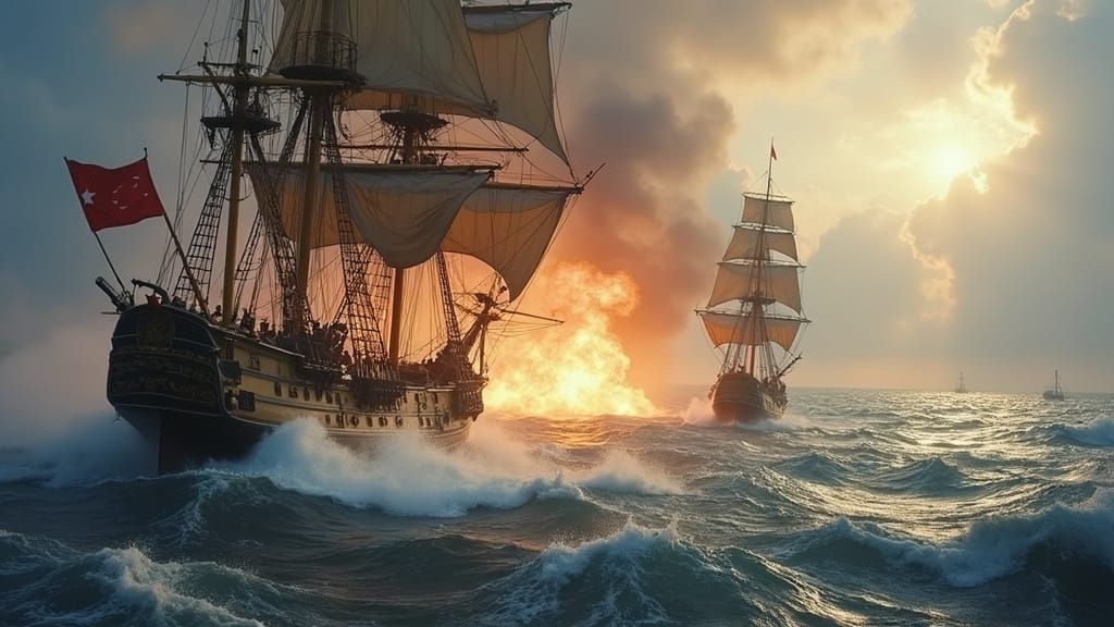 Napoleonic Warships Engage in Epic Cannon Duel Amid Turbulen...