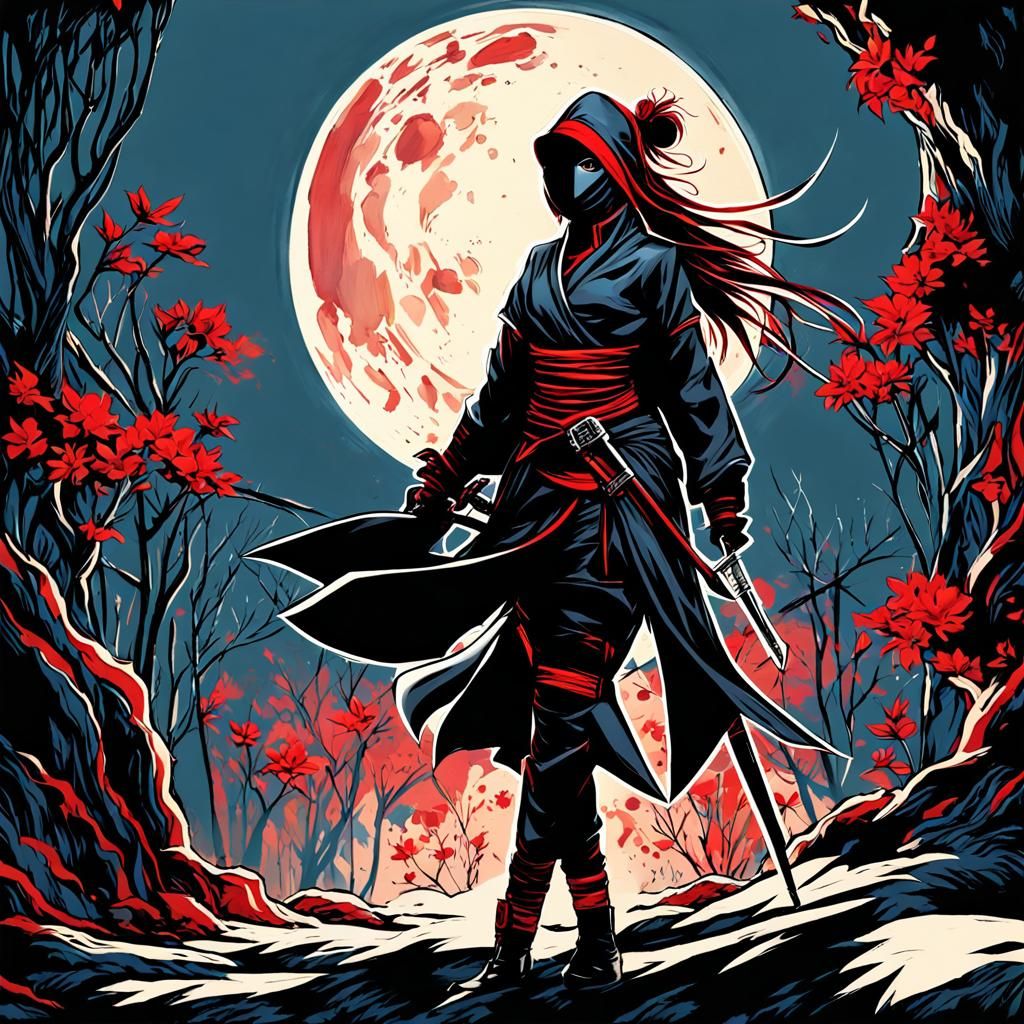 Female Ninja Assassin in Impasto Oil Painting