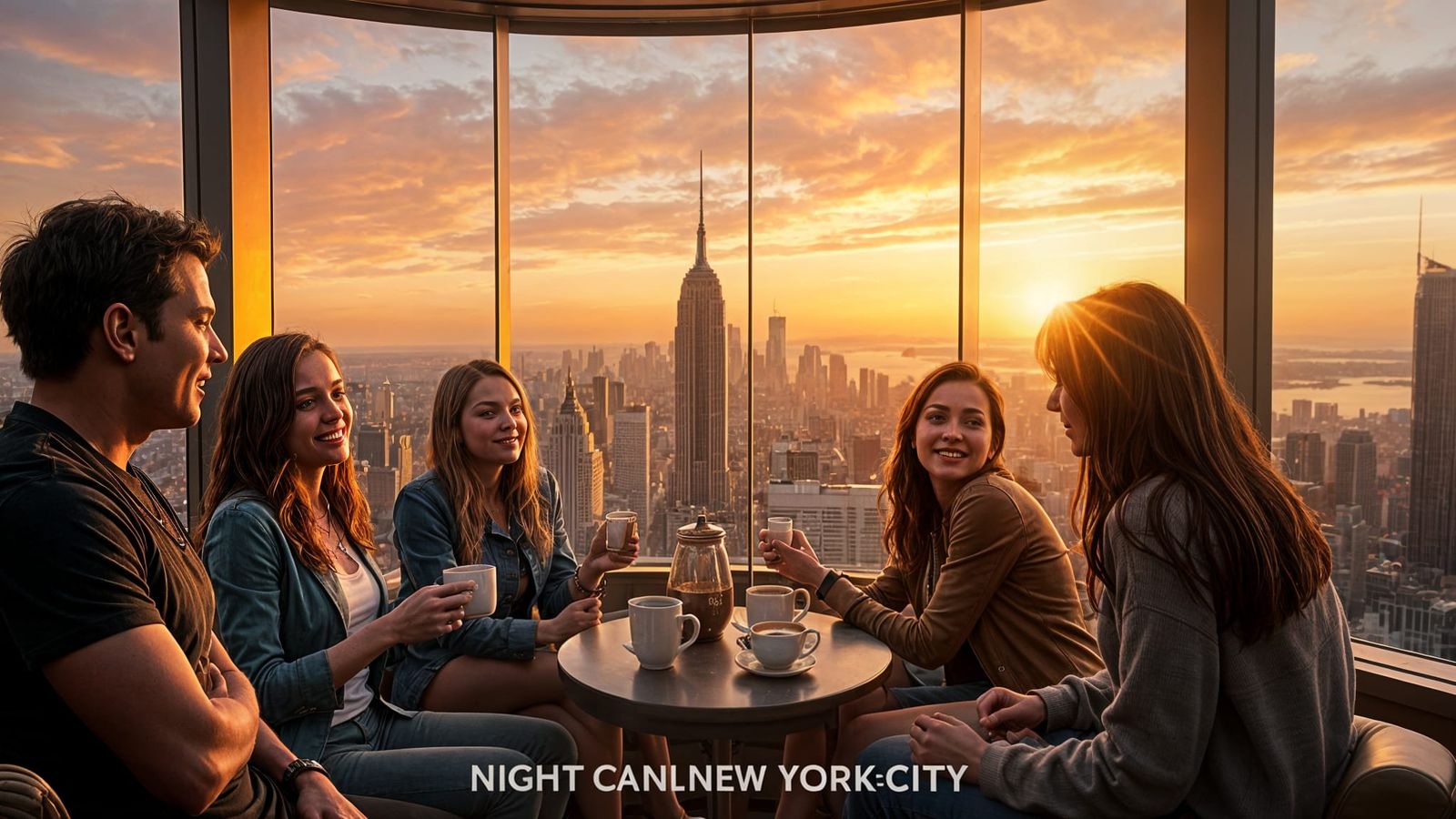 Friends Gather in Golden Hour atop the Empire State Building