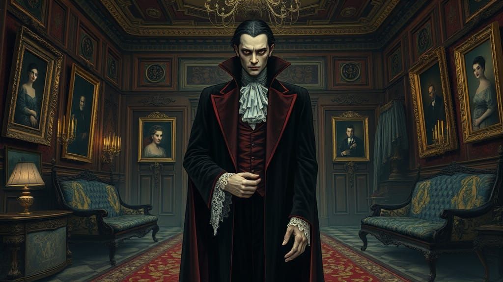 Elegant Vampire in Victorian Mansion Interior