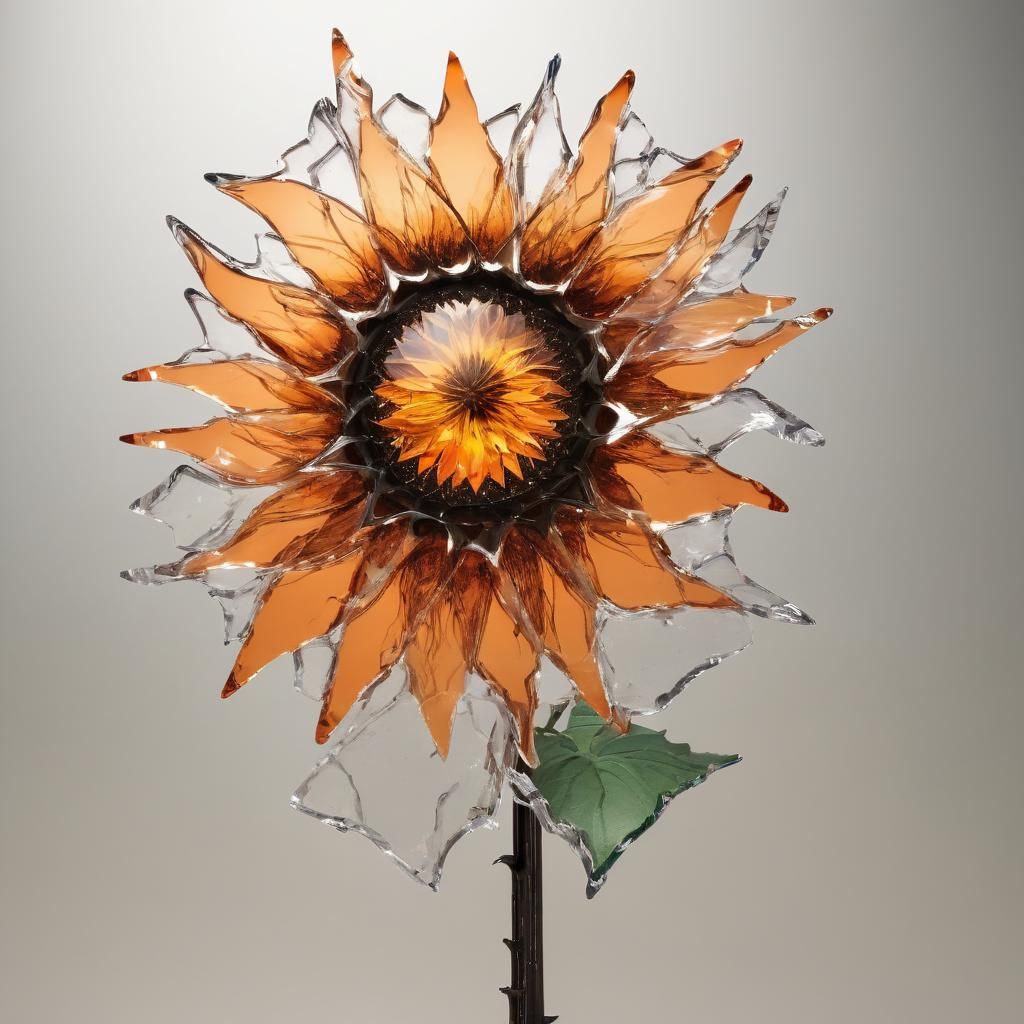 Exploded Shattered Glass Sunflower in HDR