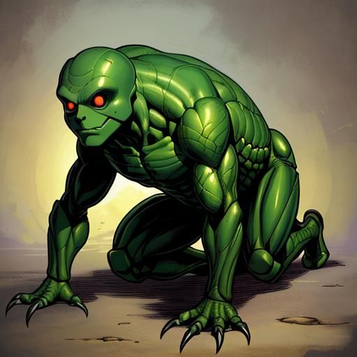 Salamander Humanoid in Comic Book Style