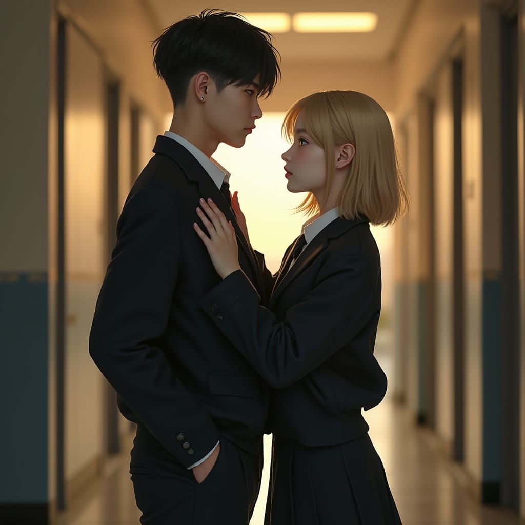 Bad Boy Teenager in School Uniform Captures Sincere Moment w...