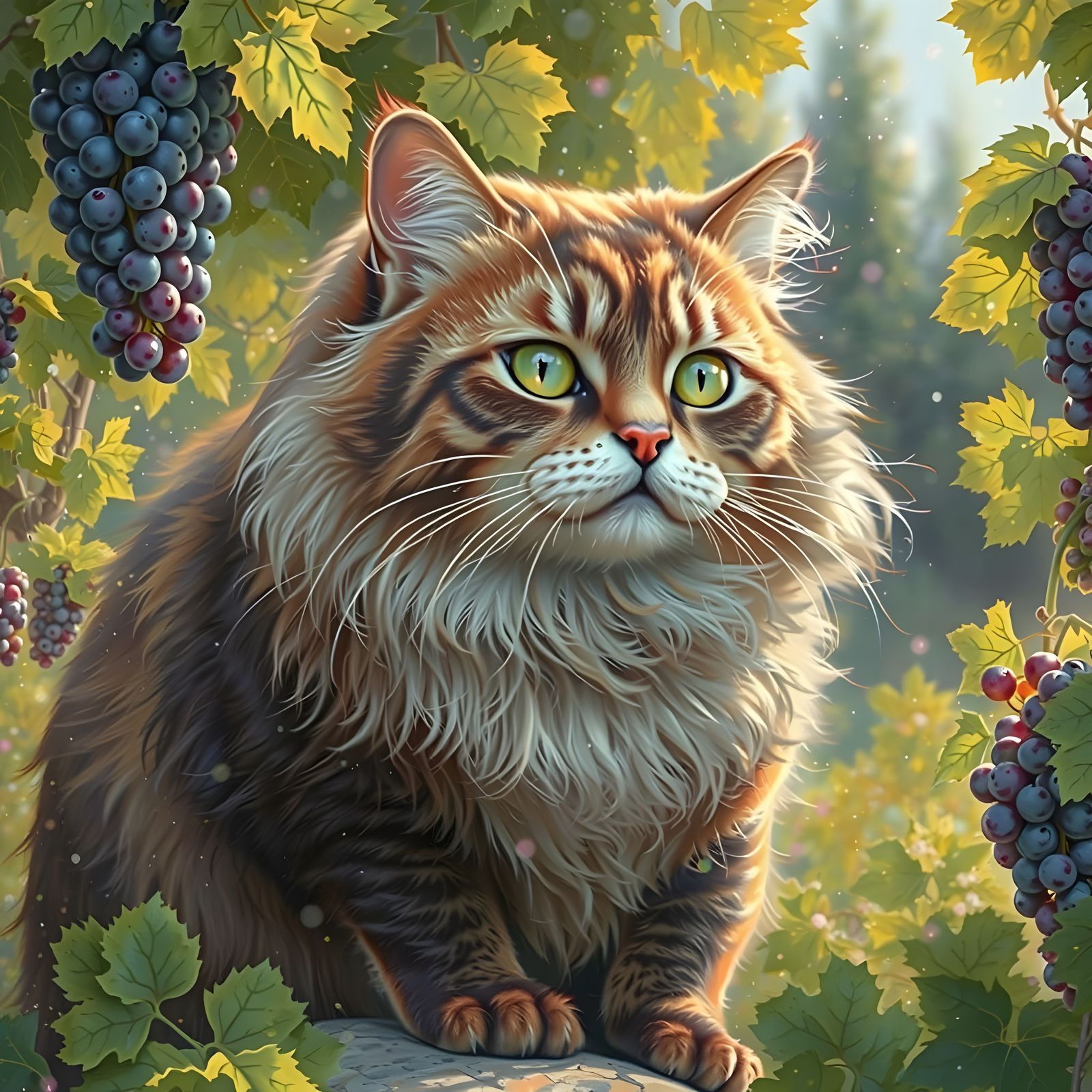 Whimsical Feline Connoisseur Inspects Luscious Grapes in a S...