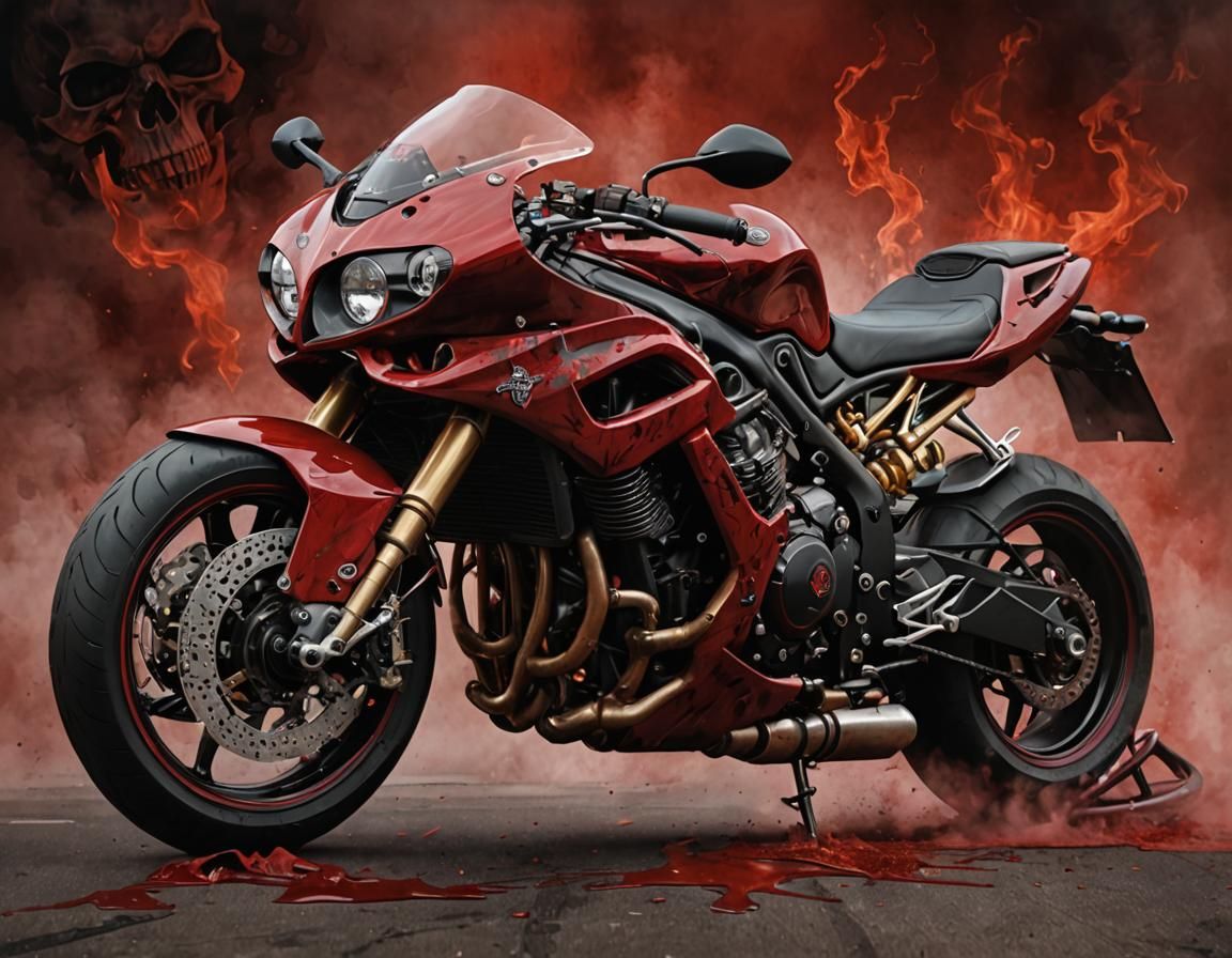 Triumph Daytona T595 with Smoky Skull: Digital Painting