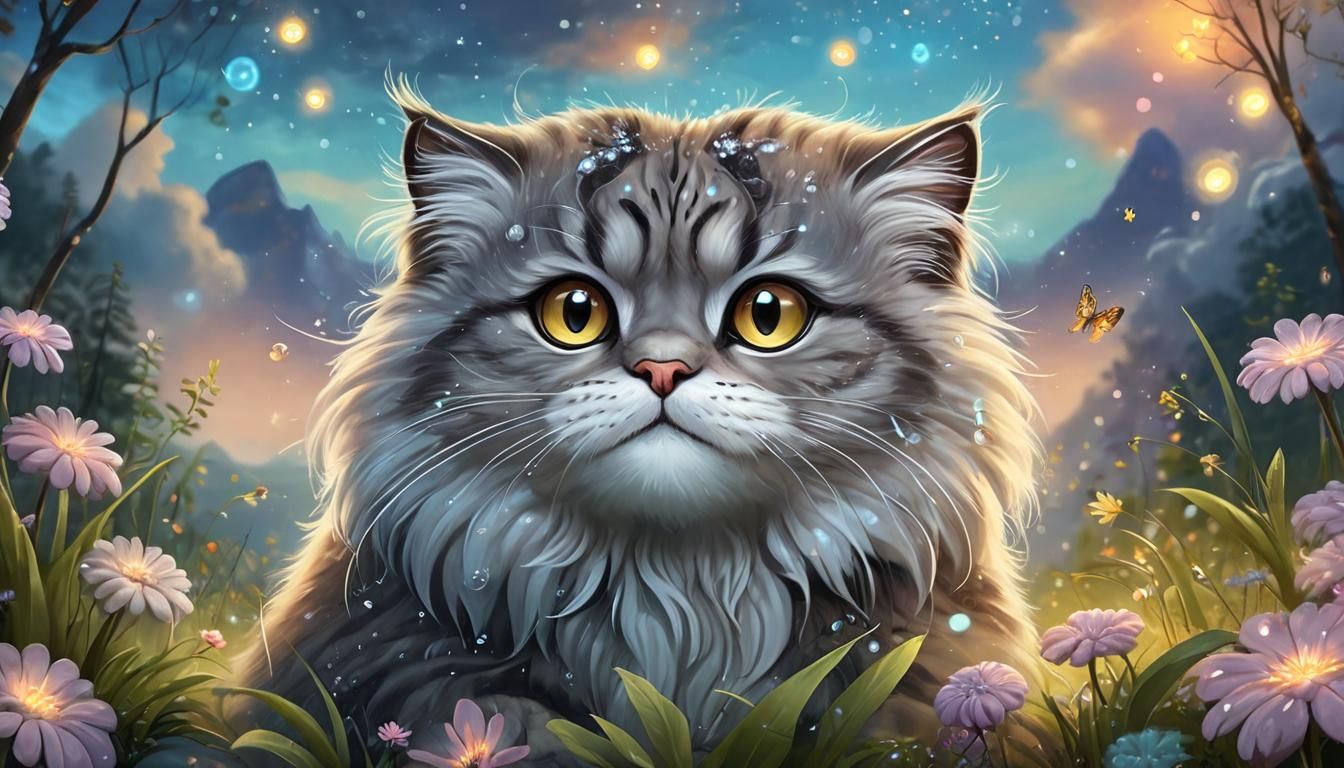 Dreamlike Manul Cat in Fantasy Art Style