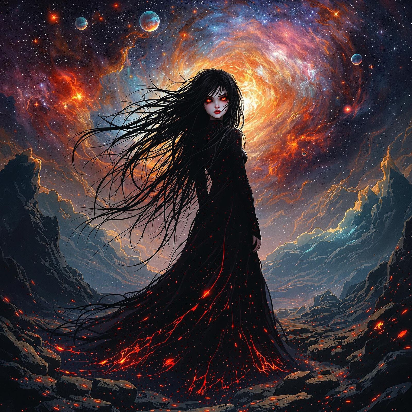 Ethereal Lovecraftian Goddess in Cosmic Horror Scene