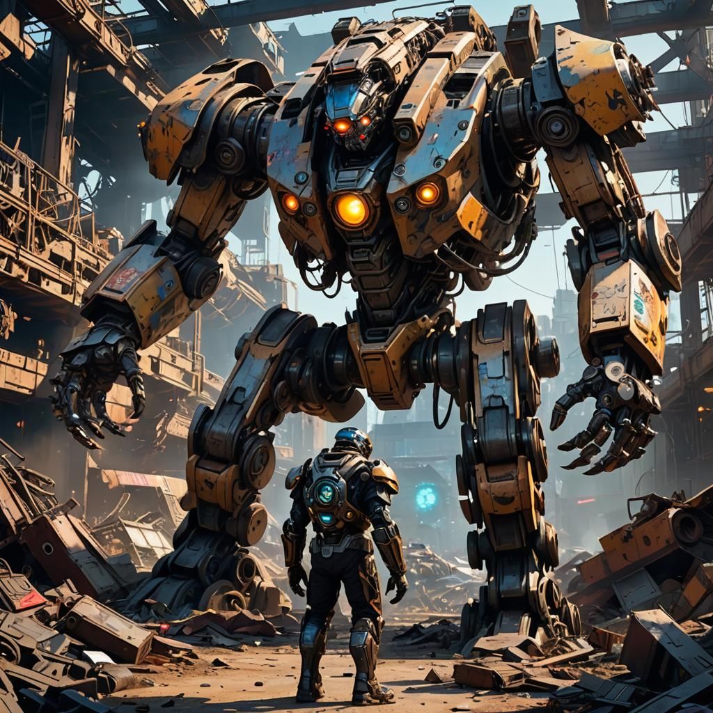 Colossal Junkyard Cyborg in Sci-Fi Digital Art