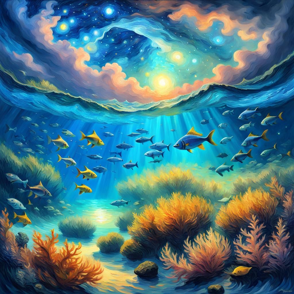 Fish Illustration in Van Gogh Style, 16k Resolution