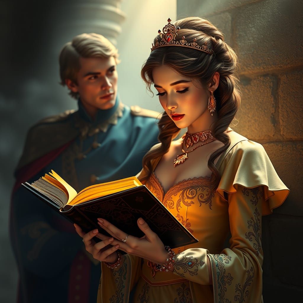 Princess Reading Book with Prince: Splash Art Style