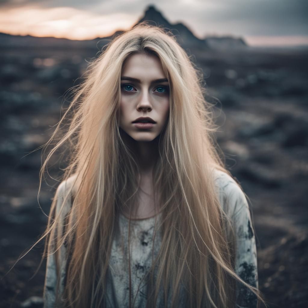 Lovecraftian Girl in Apocalyptic Cosmic Landscape