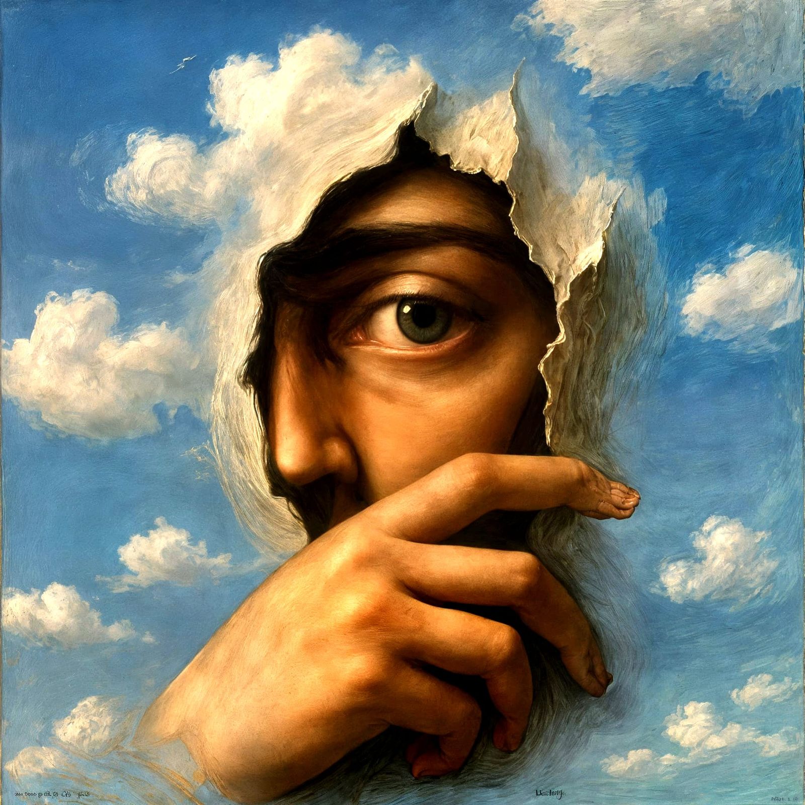 Surreal Eye and Hand Reveal in Renaissance Style