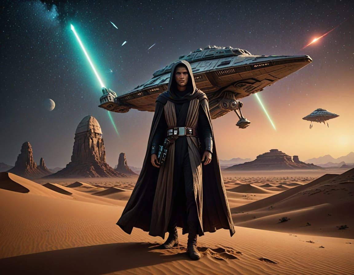 Sci-Fi Desert Stargazer in Star Wars Style