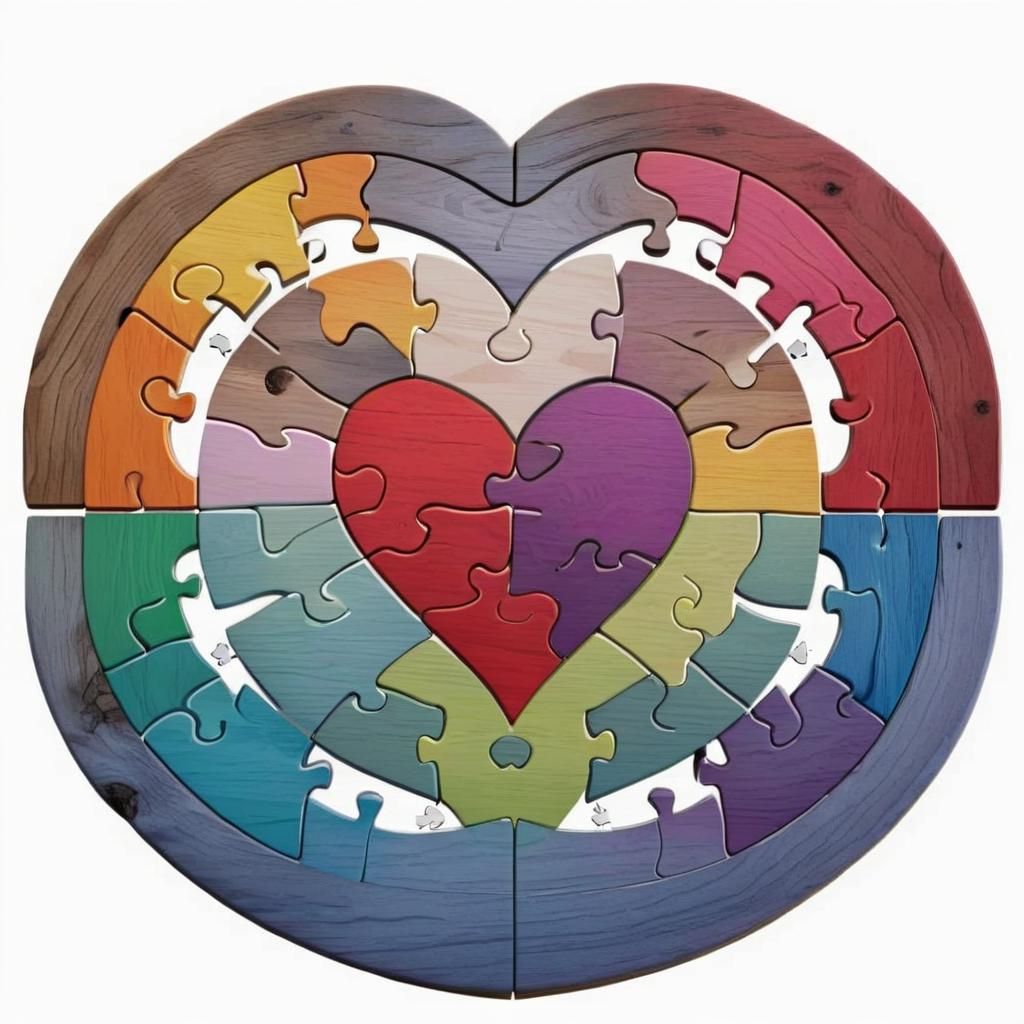 Colorful Puzzle Heart on Wood Table