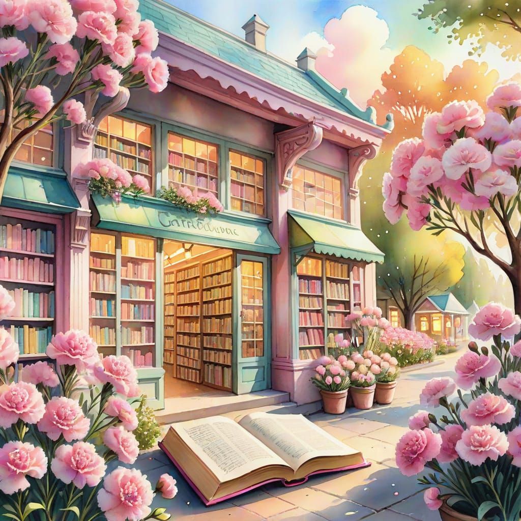 Whimsical Bookstore in Watercolor Dreamscapes