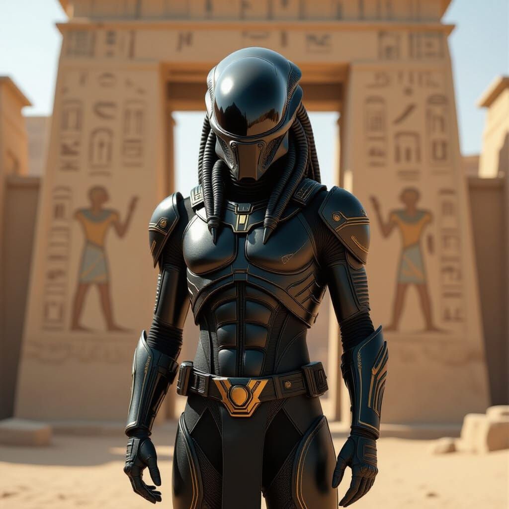 Xenomorph in Futuristic Armor Egyptian Ruins