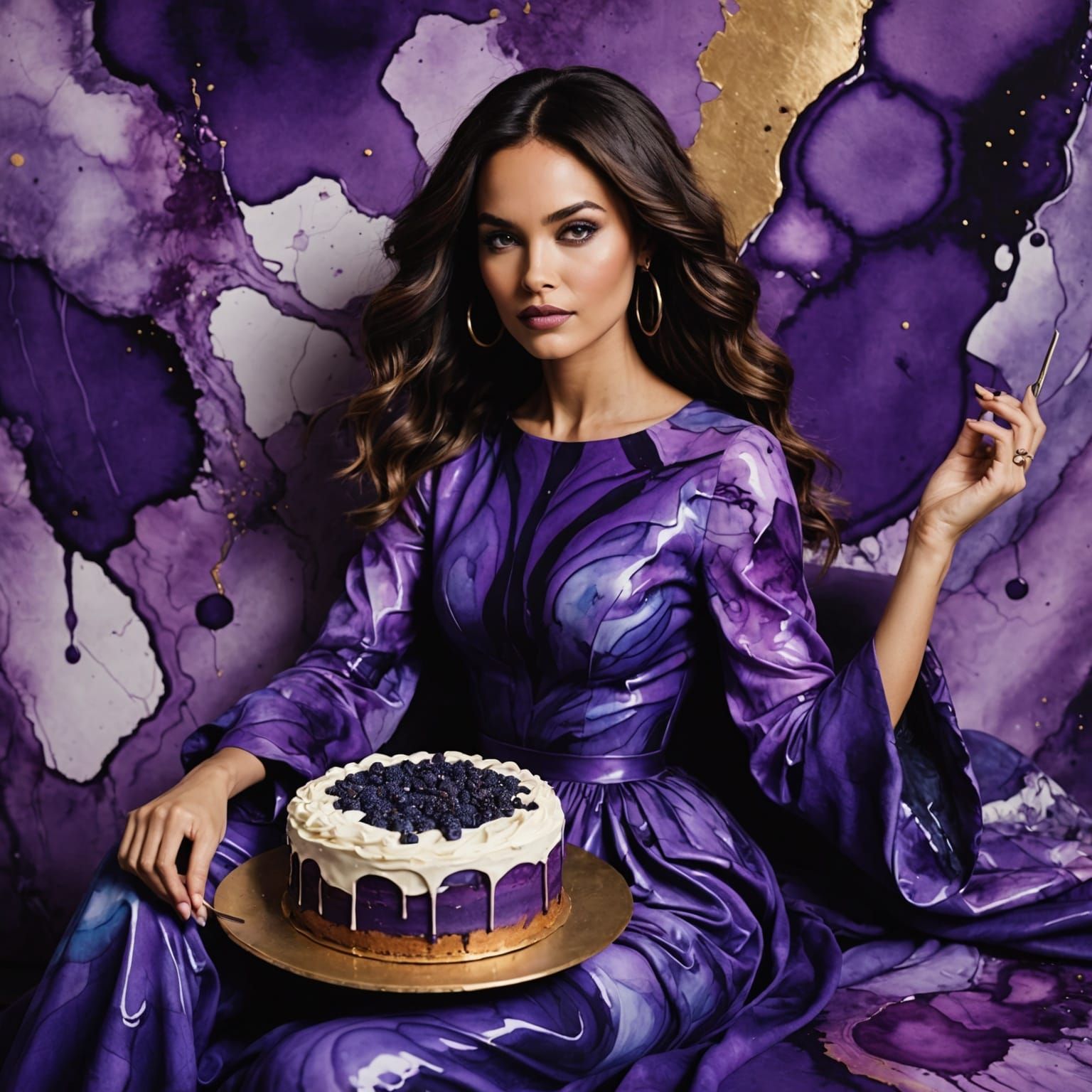 Surreal Alcohol Ink Woman in Violet Lounge