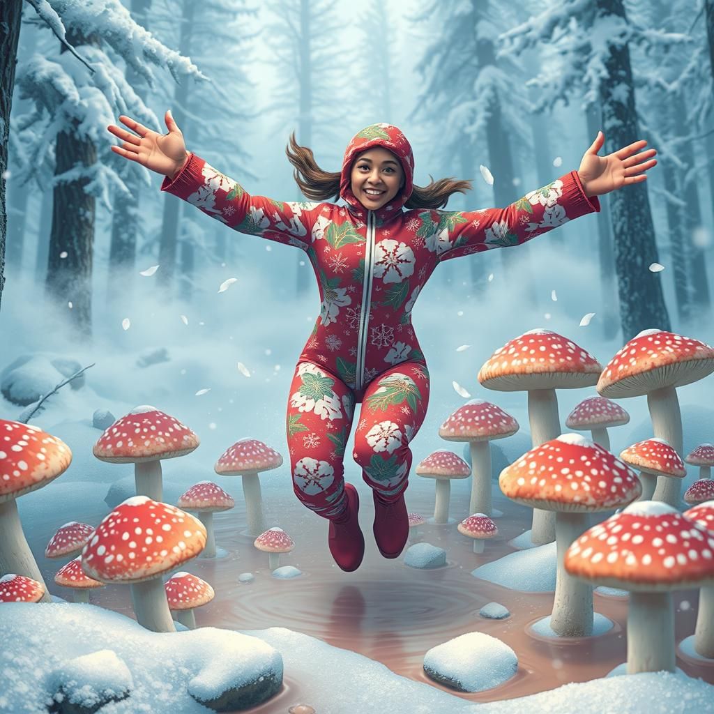 Surreal Mushroom Soup Dreamscape in Pixel Art Style