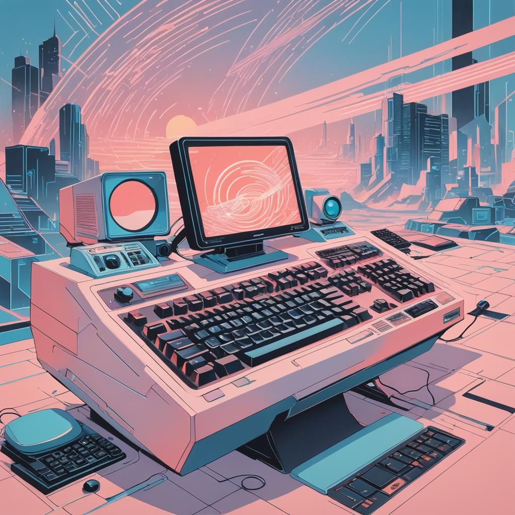 Seventies-Style Futuristic Computer with Neon Lights