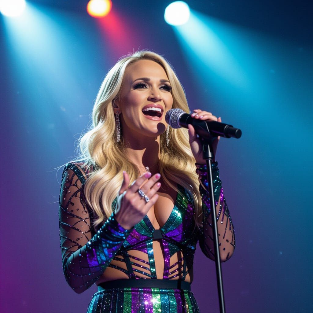 Carrie Underwood Sings Under Dramatic Stage Lights