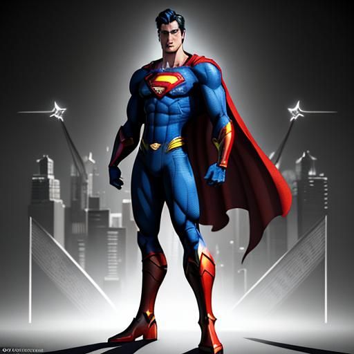 Superman with Dollar Sign in Metropolis: 3D Render