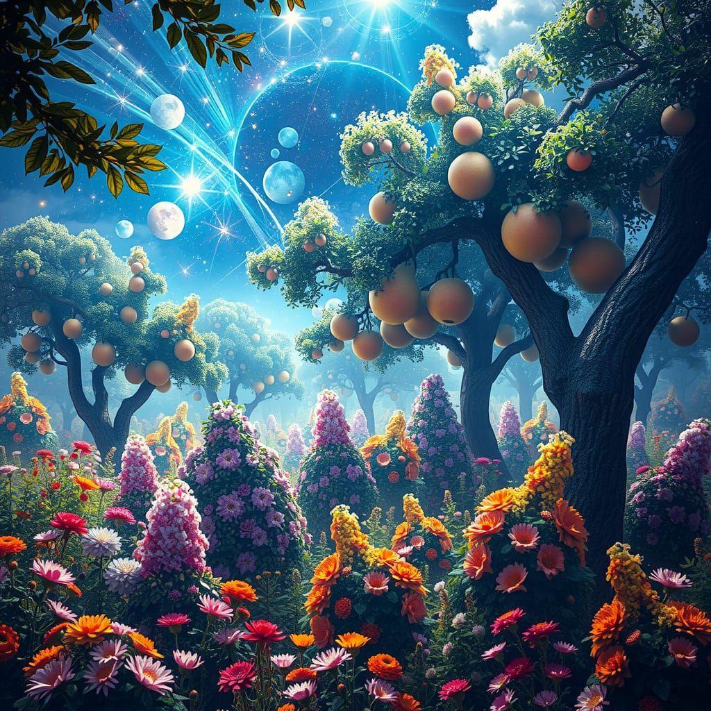 Lush Garden: Holographic Astral Cosmic Illustration