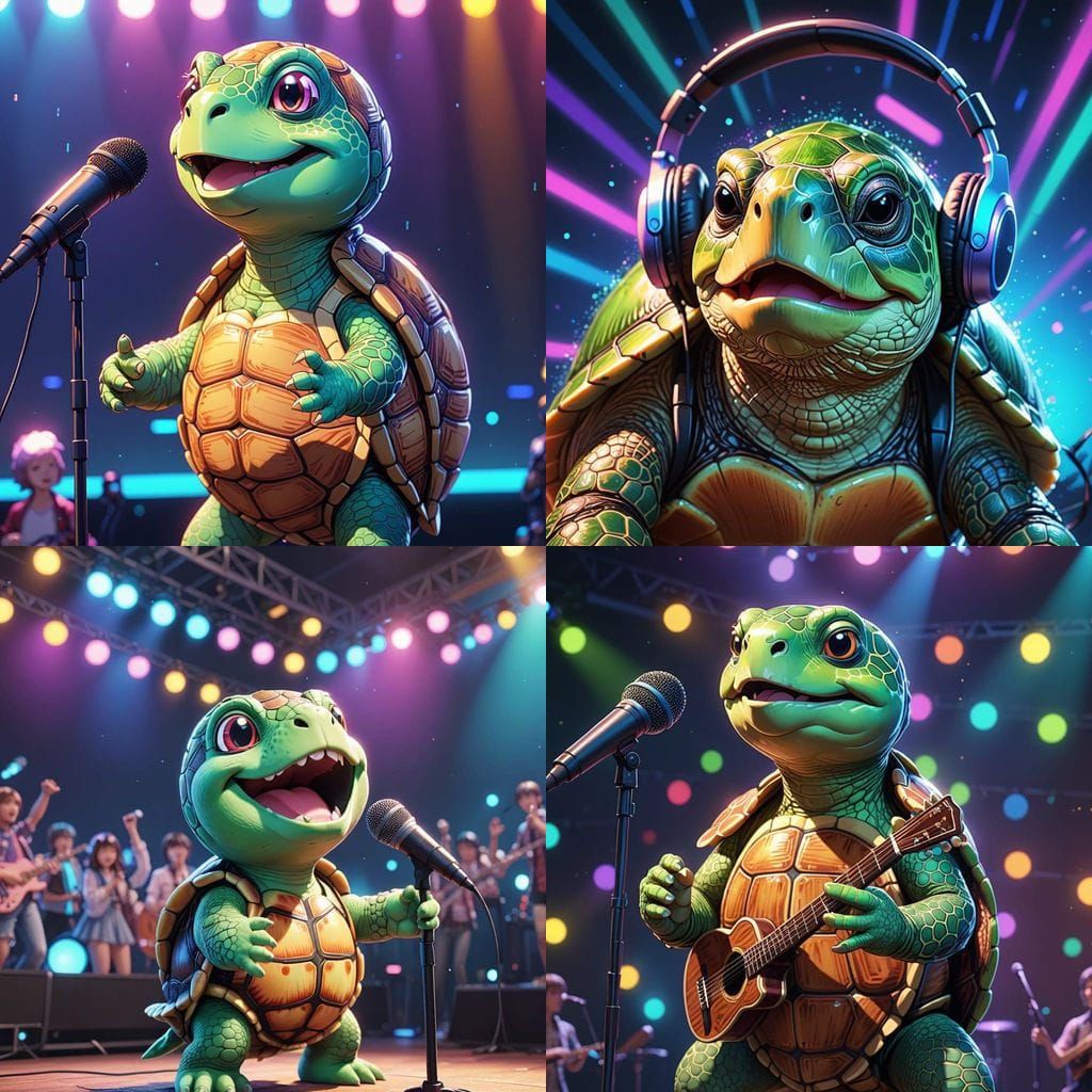 Anime Style Singing Turtle Character