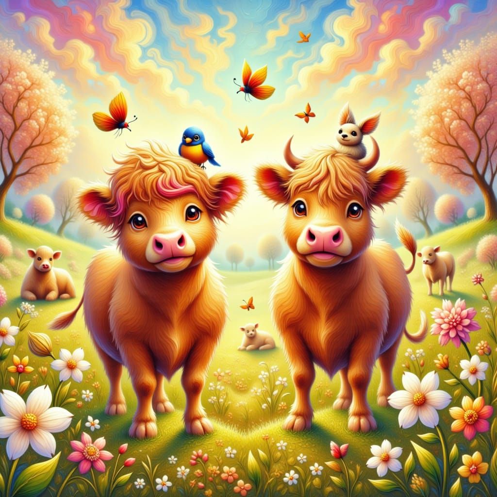 Whimsical Meadow Friends in Golden Light