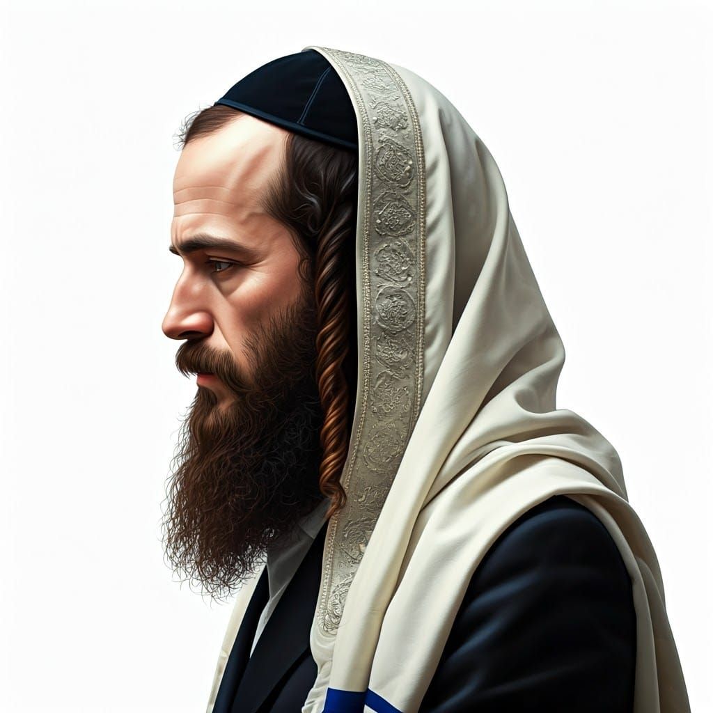 Ultra-Orthodox Jew in Traditional Attire, Covered in Prayer