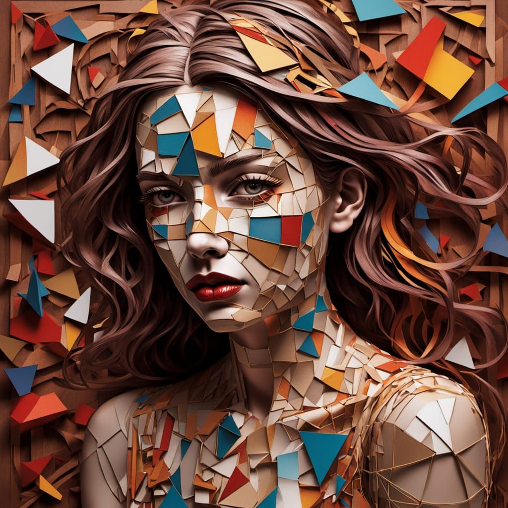 Cubist Resin Sculpture of a Woman in Rainbow Hues