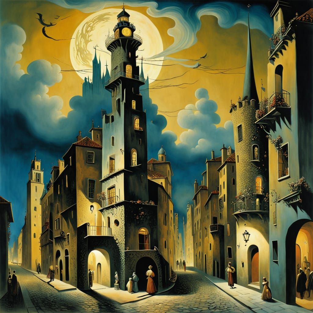 Surreal street scene at night