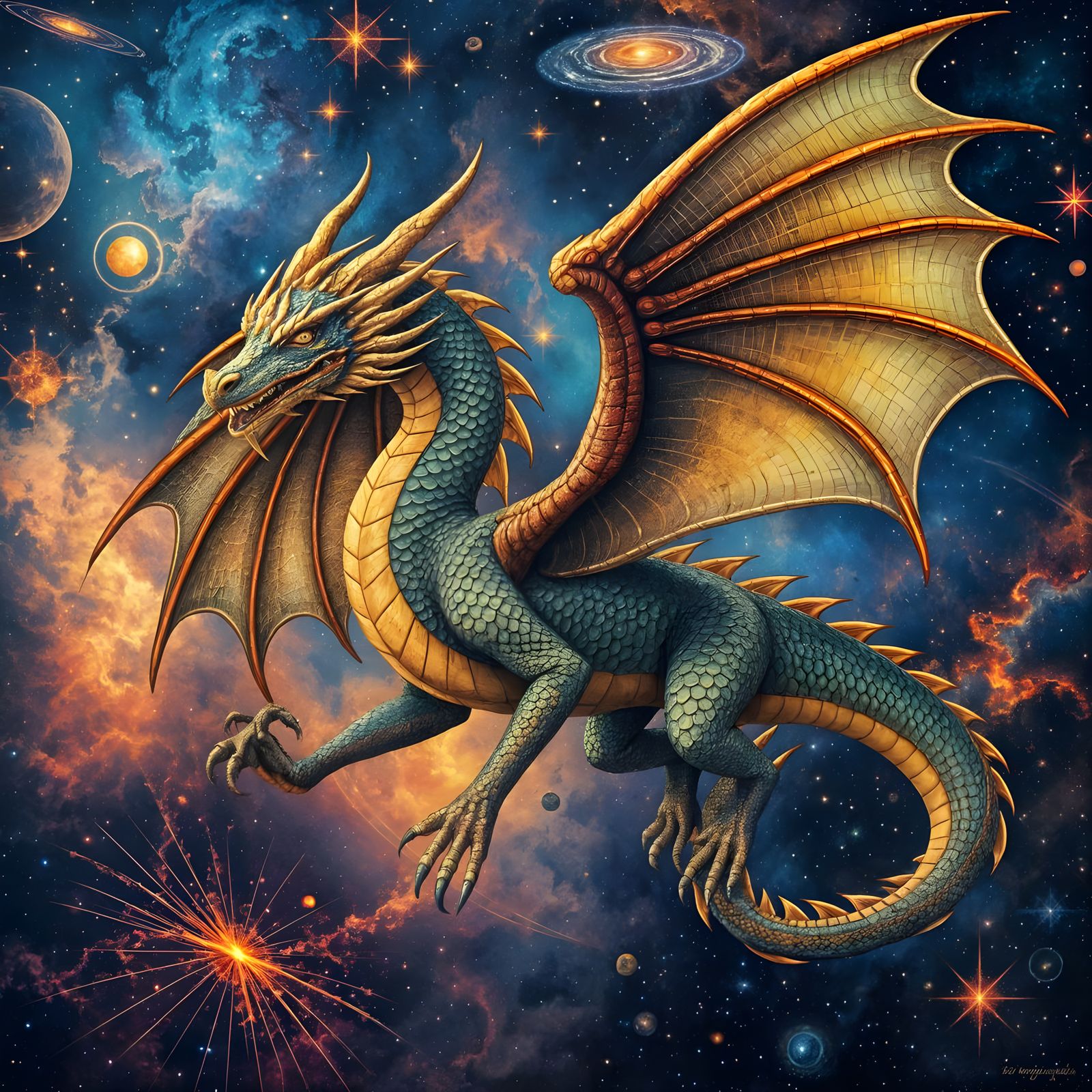 Majestic Cosmic Dragon in Byzantine Nebula Style