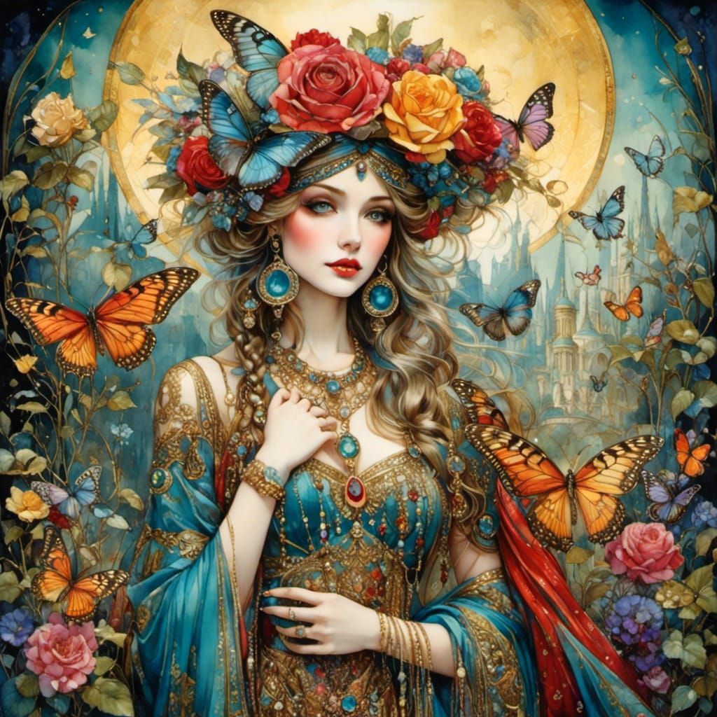 Vintage Fairy Tale Image with Celestial Elements