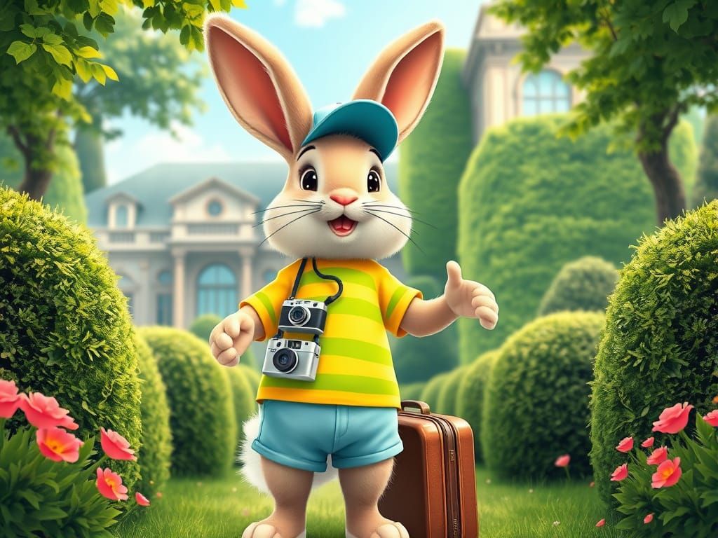 Fluffy Bunny Traveler in Mansion Garden