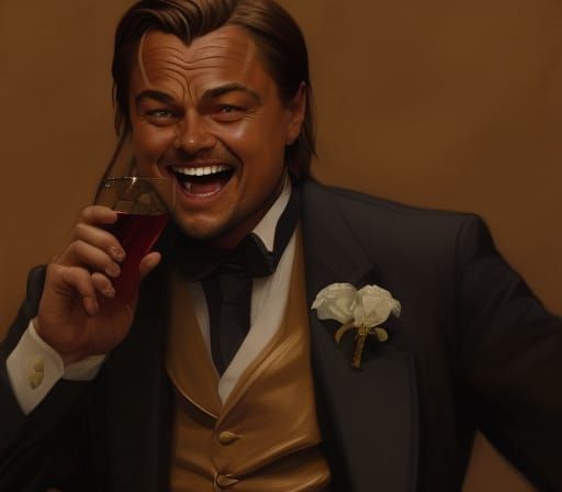 Leonardo Dicaprio laughing about all the meme getting made about him