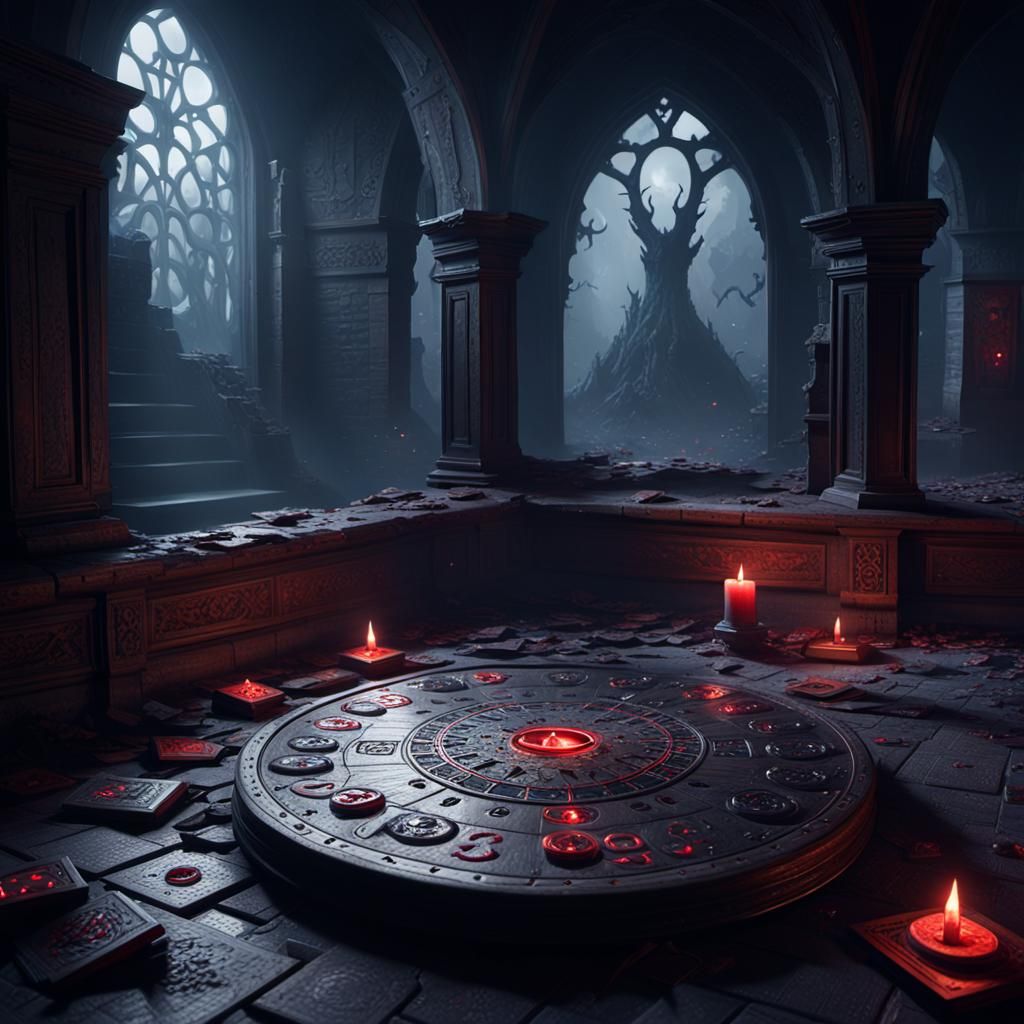 Dark Fantasy Ouija Board in Abandoned Castle