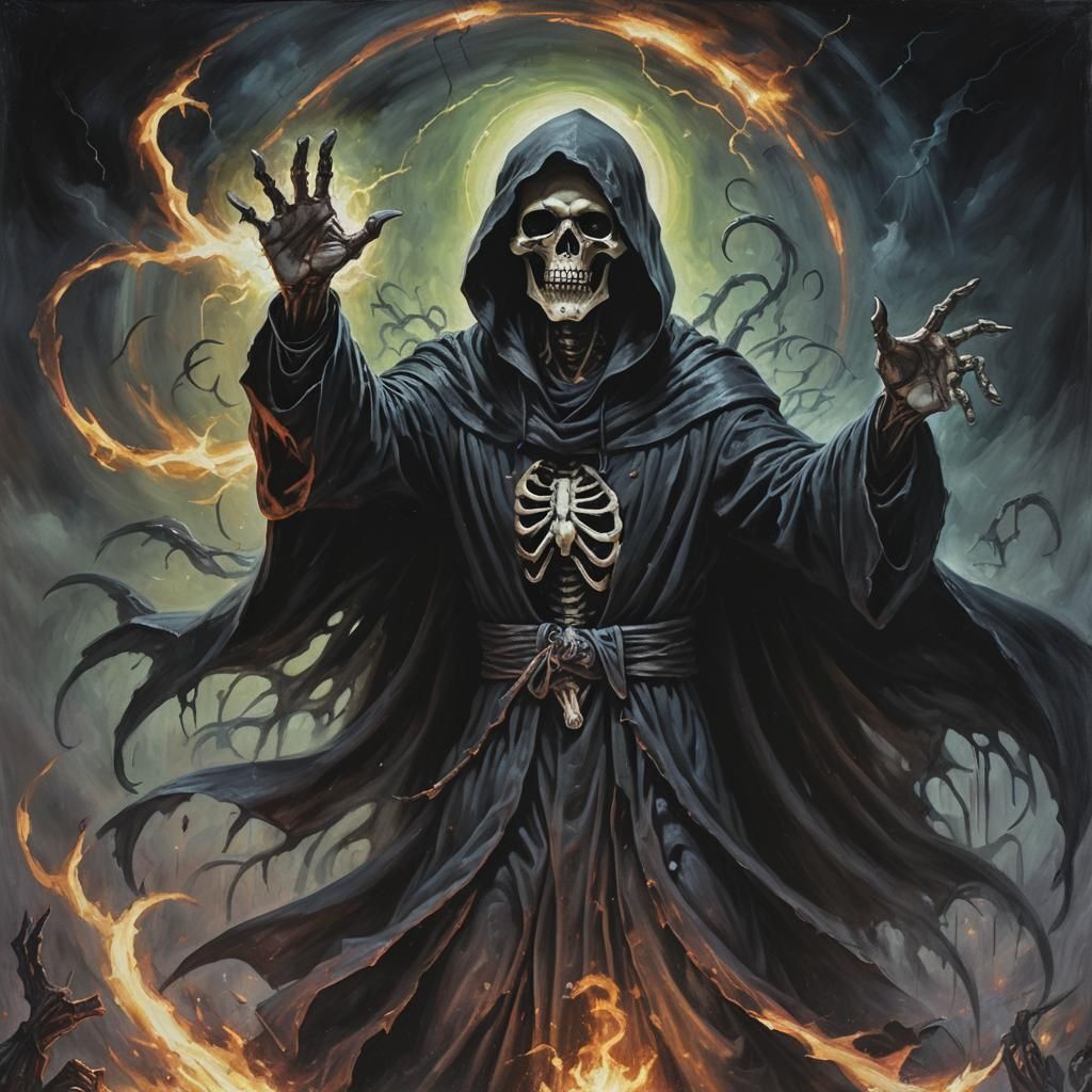 Grim Reaper Absorbing Energy: A Dark Oil Painting