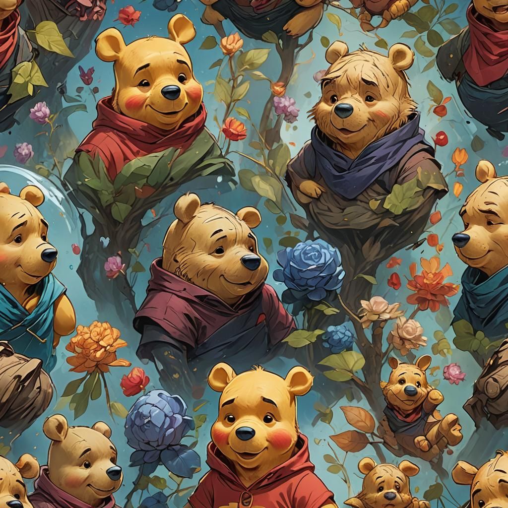 Detailed Winnie the Pooh Portrait in Splash Art Style